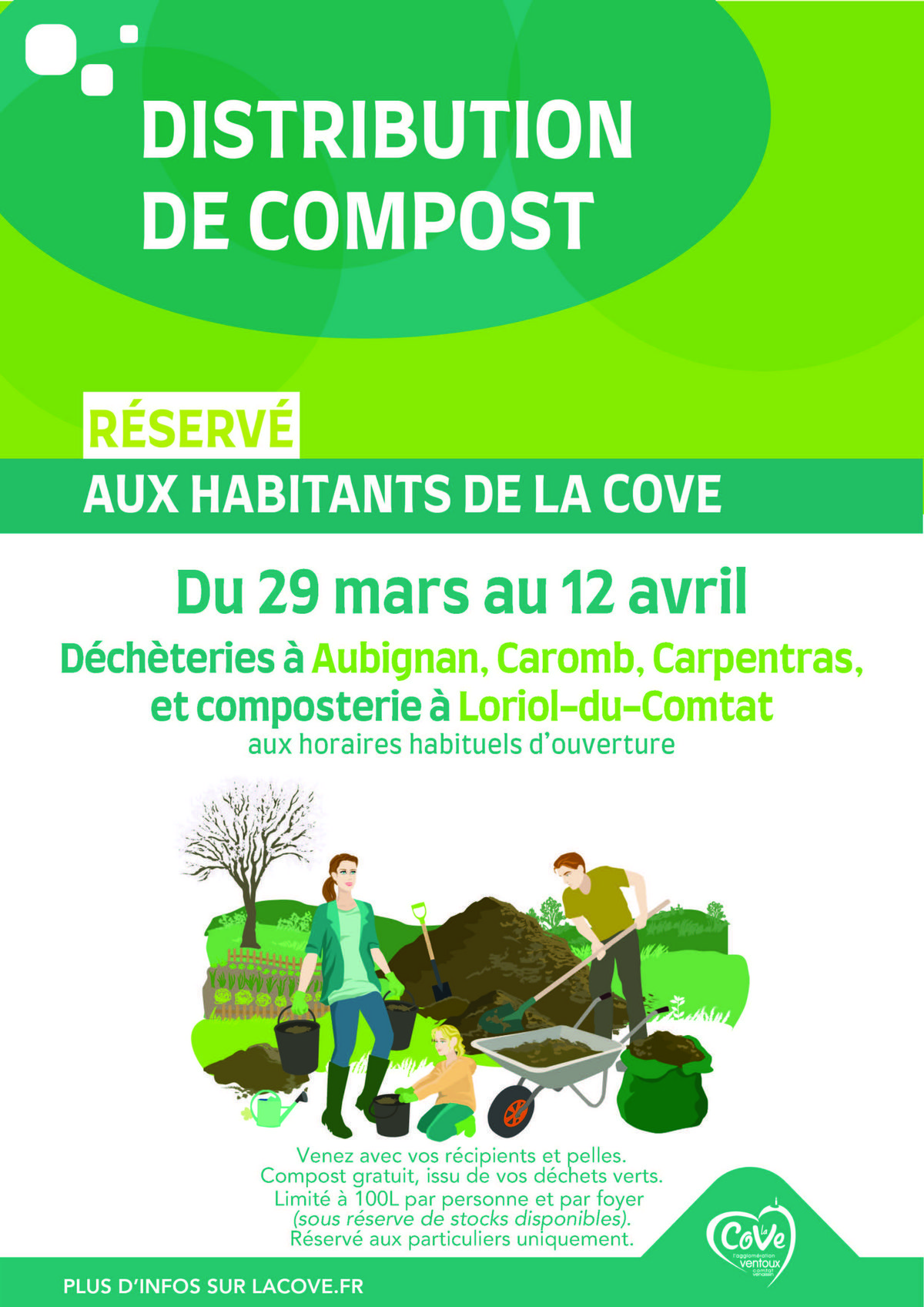 Distribution de compost aux habitants de la Cove du 29 mars au 12 avril 