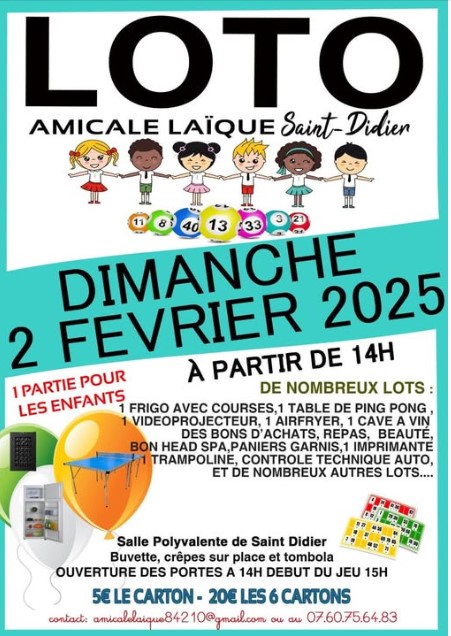loto de l'amicale Laïque 2025 Dimanche 2 février 2025 à 15h