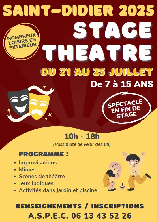 Stage de théâtre en juillet 2025 pour les 7 à 15 ans